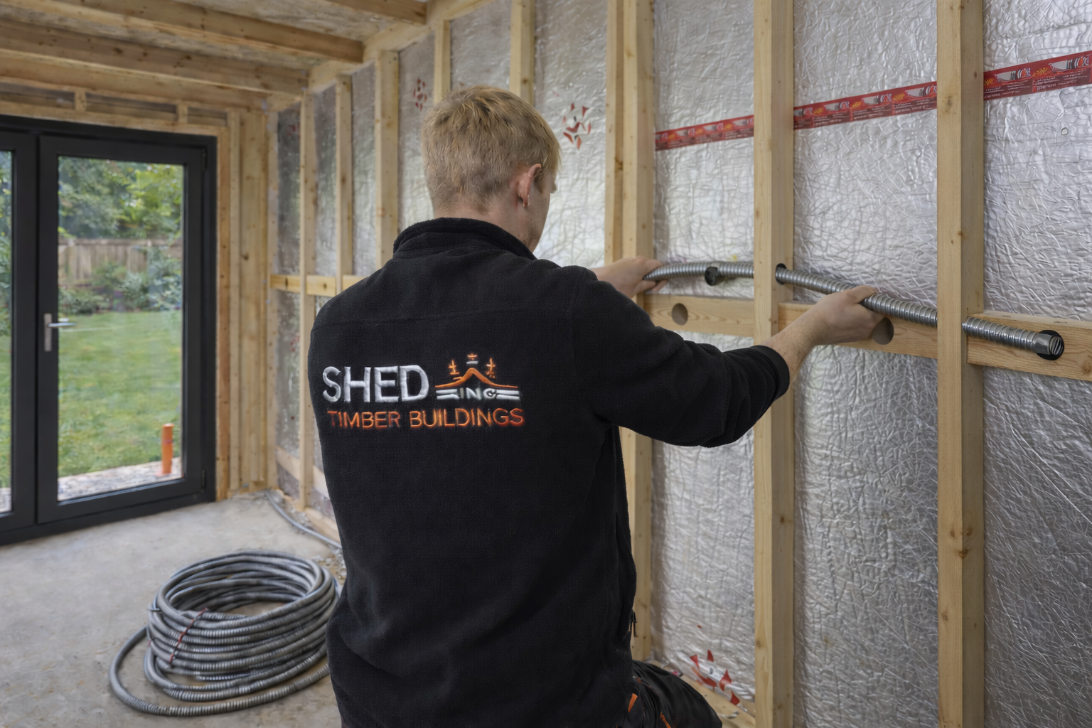 First fix electrics in a garden room before plastering