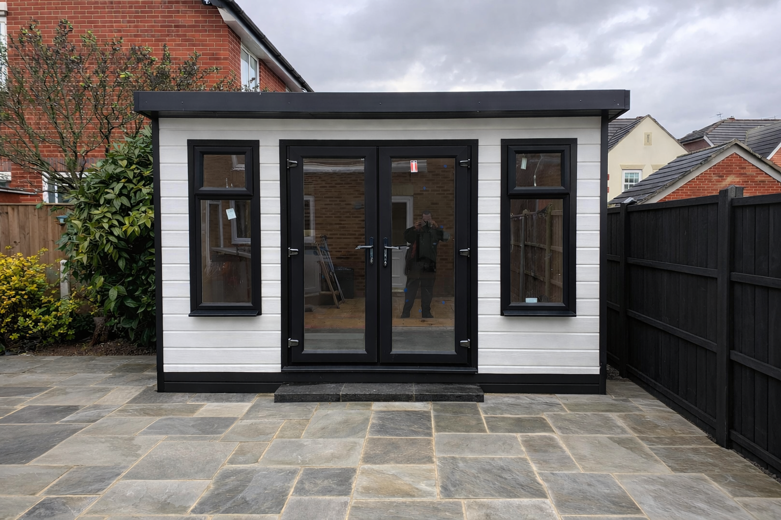 Black uPVC colour option for light grey composite cladded garden rooms | Shed King