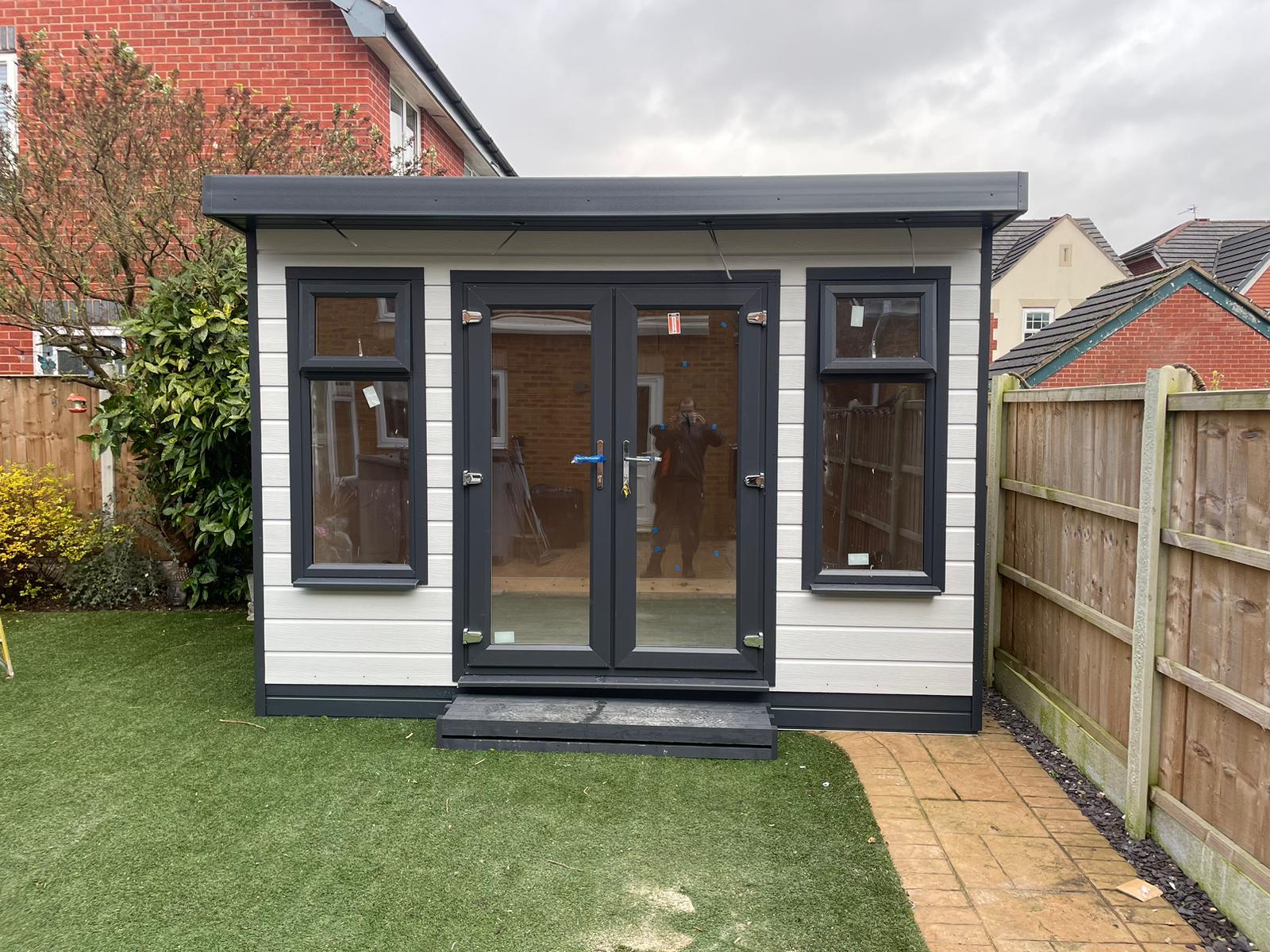 Anthracite uPVC colour option for light grey composite cladded garden rooms | Shed King